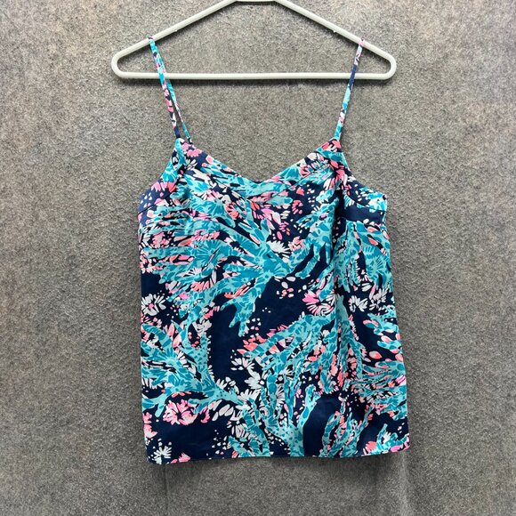 Lilly Pulitzer Camisole Women XS Blue Pink Floral Rayon Sleeveless Tank Shirt - Picture 2 of 9